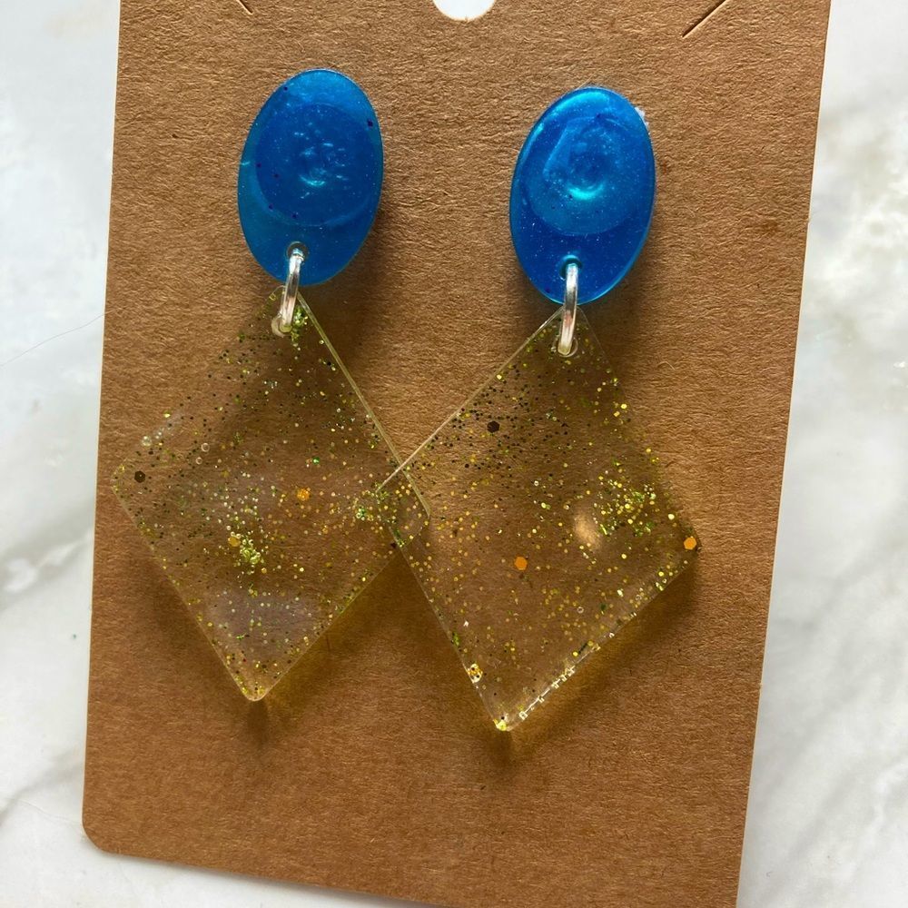 Blue & glitter chandelier earrings
